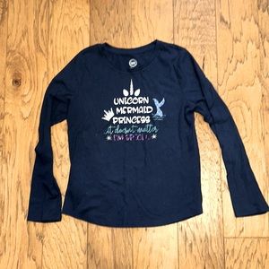 Custom made girls navy T-shirt (unicorn, mermaid, princess) size large 10/12